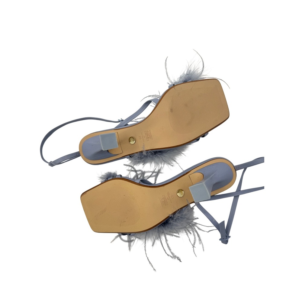 Zara Sandals Feather Ankle Strap Periwinkle Blue Size 40 Square Toe Block Heel - Picture 9 of 10